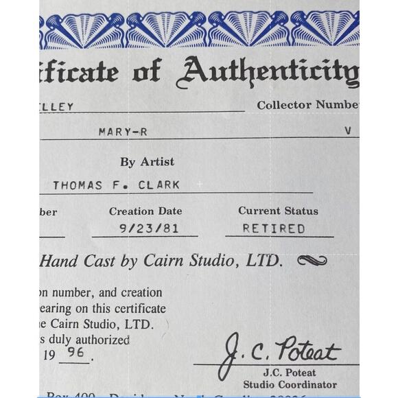 Thomas F. Clark Mary-R 1981 Cairn Studio Figurine w/ COA Retired Mary Figure 7” - Picture 6 of 9